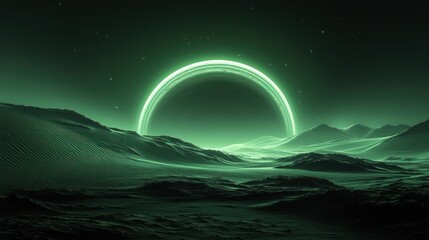 Green Neon Ring in Desert Landscape