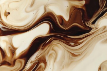 Leinwandbilder - A swirling blend of rich coffee and smooth milk creates an abstract mix, showcasing a captivating culinary art moment. Generative AI