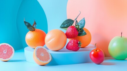 Wall Mural - Vivid Fruit Still Life with Oranges, Apples, and Strawberries