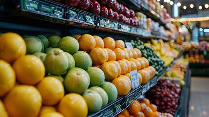 Wall Mural - Fresh Produce Display in Grocery Store Aisle