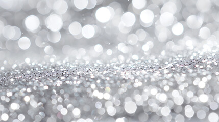 White glitter background with shiny silver sparkles, seamless pattern for wedding invitation or holiday party design. Glitter texture, sparkling stars on white paper surface.