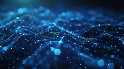 Poster - Abstract Futuristic Network of Glowing Blue Particles and Sleek Lines