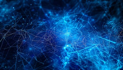 Poster - Futuristic Network Connection with Pulsating Blue Particles and Electric Sparks