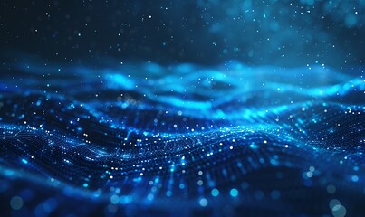 Poster - Abstract Technology Background of Glowing Blue Particles Weaving into a Network Grid