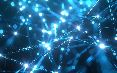 Poster - Digital Concept Art of Futuristic Network Matrix with Glowing Blue Nodes