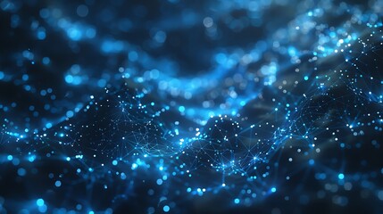 Poster - Network Technology Background with Glowing Blue Particle Clusters and Web Lines