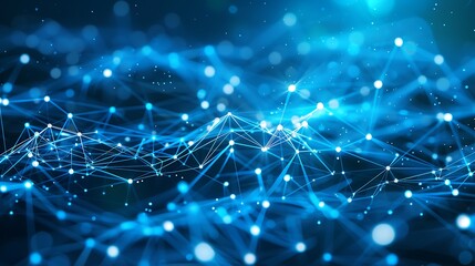 Poster - Network Technology Background with Glowing Blue Particle Clusters and Web Lines