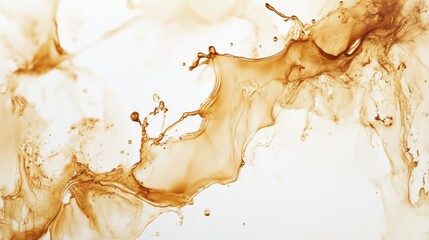 Poster - Beautiful abstract background created by spilled coffee stains and splashes on a light surface, showcasing fluid textures at midday. Generative AI