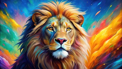  Vibrant Abstract Lion Painting with Bold Colors and Dynamic Brushstrokes for Artistic Inspiration