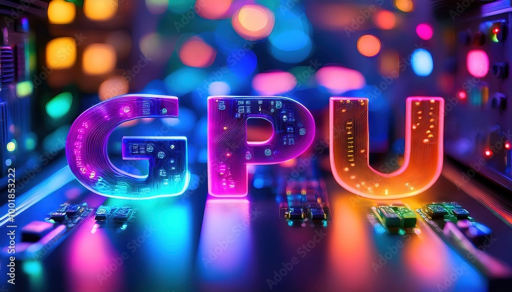 Illuminated GPU Text in Modern Data Center Stock Illustration | Adobe Stock
