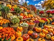 © Supittra - Vibrant Fall Harvest Market Display with Fresh Produce, Pumpkins, and Seasonal Decorations for Sale