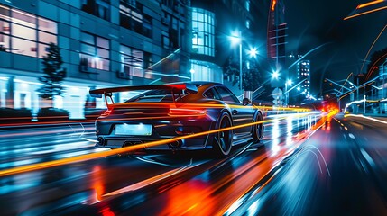 Wall Mural - car in the rain on the road at night