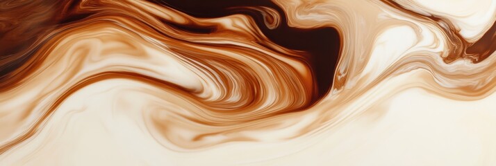 Fototapete - Swirling coffee blends with milk to create dynamic abstract patterns in a warm-toned mix. Generative AI