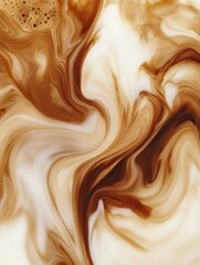 Leinwandbilder - Swirling coffee blends into milk, creating an abstract pattern of rich caramel tones in a warm, inviting setting. Generative AI