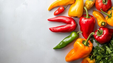 Wall Mural - Assortment of colorful bell peppers on a light background