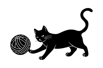 Wall Mural - playful cat with a yarn  ball  silhouette icon