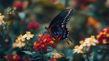 Wings of beauty butterfly lands softly on a fresh flower image