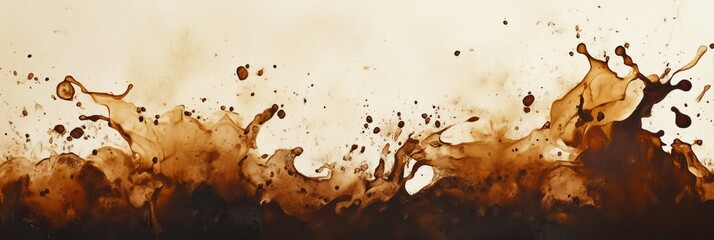 Sticker - Abstract background of artistic coffee stains and splashes on a light canvas created through expressive liquid art techniques. Generative AI