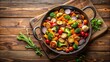 © Indigo Studio - A Cast Iron Skillet Overflowing with a Colorful Medley of Roasted Vegetables, Perfectly Prepared for a Healthy and Flavorful Meal