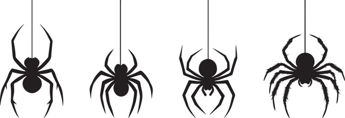silhouette of a spider hanging from a web, halloween vector