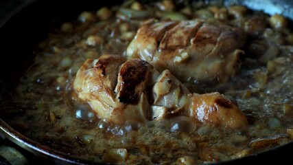 Canvas Print - Cooking chicken stew with chickpea, in door  Chiangmai  Thailand.