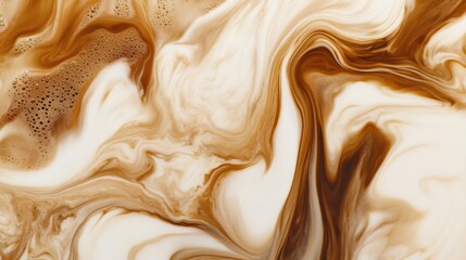 Fototapete - The mesmerizing swirl of coffee merging beautifully with rich milk creates an abstract art piece in a cup. Generative AI