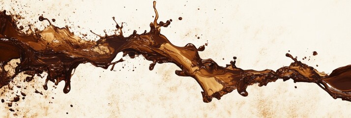Aufkleber - Abstract artistic background featuring dynamic coffee stains and splashes on a light canvas surface. Generative AI
