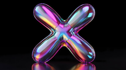 Wall Mural - 3d glossy holographic letter x. glass or liquid metal in neon rainbow colors. render in inflated balloon bubble shape. isolated. Futuristic Typography. Illustration