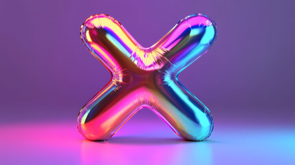 Wall Mural - 3d glossy holographic letter x. glass or liquid metal in neon rainbow colors. render in inflated balloon bubble shape. isolated. Futuristic Typography. Illustration