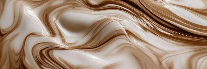 Leinwandbilder - Swirling patterns of coffee merging with milk create an abstract design in a warm, inviting atmosphere. Generative AI