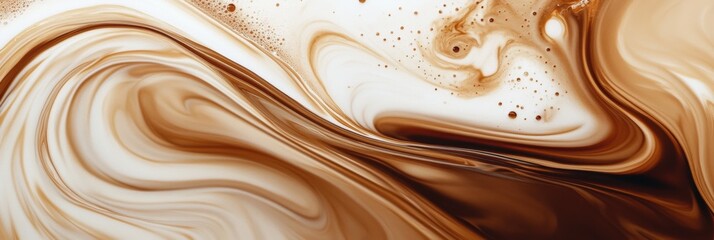 Leinwandbilder - Swirling coffee gracefully mixes with milk, creating an abstract and soothing visual of fluid movement in the kitchen. Generative AI