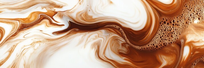 Fototapete - Swirling coffee seamlessly blends with milk to create an abstract masterpiece in morning light. Generative AI