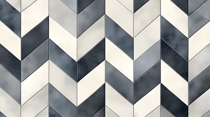 A geometric chevron tile pattern in shades of black, white, and gray, striking and contemporary.