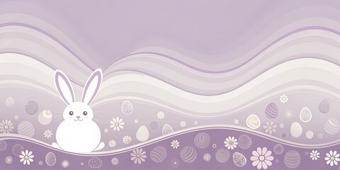 Wall Mural - A lavender and white Easter background with a fluffy bunny and decorative eggs