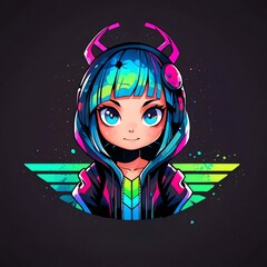 Poster - Anime Girl with Headphones in Neon Style