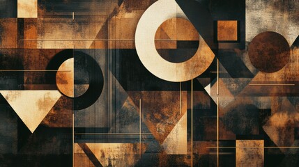 Aufkleber - Abstract composition of geometric shapes filled with rich coffee textures, creating a striking visual contrast and depth. Generative AI