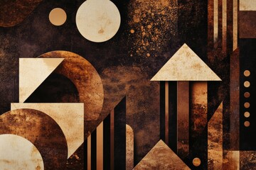 Aufkleber - Abstract composition of geometric shapes filled with rich coffee textures blending seamlessly in warm tones. Generative AI