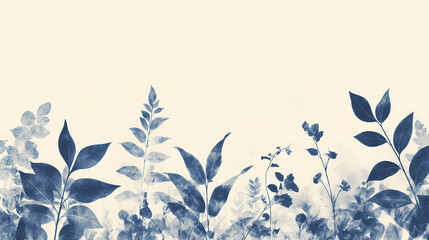 floral background featuring blue cyanotype silhouette of plant , nature, botanical, blue, cyanotype,