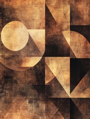 Aufkleber - Abstract geometric shapes of triangles, circles, and squares filled with rich coffee textures in an artistic design. Generative AI