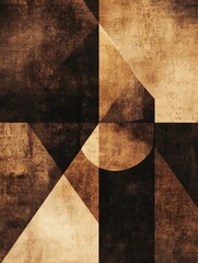 Aufkleber - Abstract geometric shapes composed of triangles, circles, and squares showcase rich coffee textures in a modern artistic display. Generative AI
