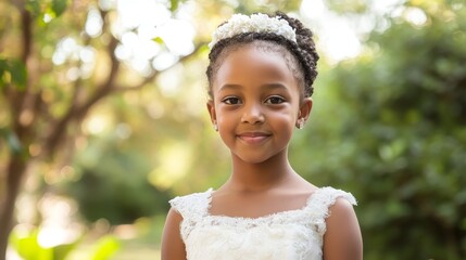 Wall Mural - Elegant South African Girl in Formal Dress Attending Family Wedding in Beautiful Garden Setting