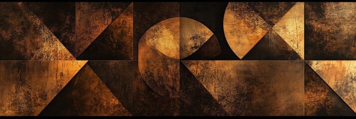 Leinwandbilder - Abstract composition featuring triangles, circles, and squares filled with rich coffee textures in a creative design at dawn. Generative AI
