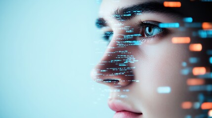 A blurred, surreal portrait of a human face, layered with fragmented code and data streams, representing the fragility of privacy in a digital world.