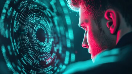 A cybersecurity analyst using a complex software program to analyze threat intelligence data, highlighting the technical nature of cybersecurity.