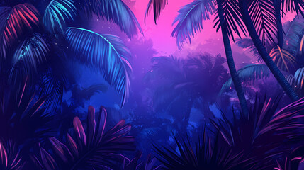 illustration of a tropical background in neon light in retro style. retro illustration. illustration