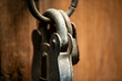 © Champ - Old rusty padlock on a wooden door. Shallow depth of field.