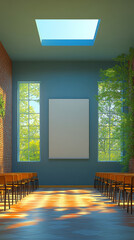 Poster - Empty classroom with chairs and a blank canvas.