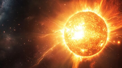Wall Mural - a massive solar flare erupting from the sun, sending streams of plasma and charged particles into sp