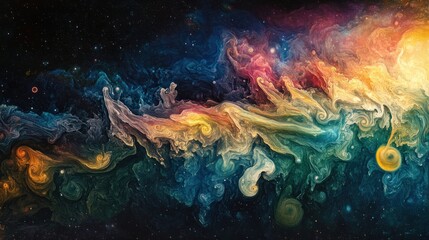 Wall Mural - a panoramic view of jupiter cloud systems, showcasing its vibrant, multicolored atmosphere with gas 