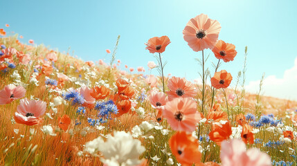 Canvas Print - Field of orange poppies in the sun